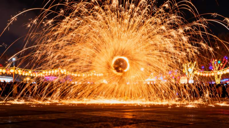 夜空中绽放的烟花表演图片