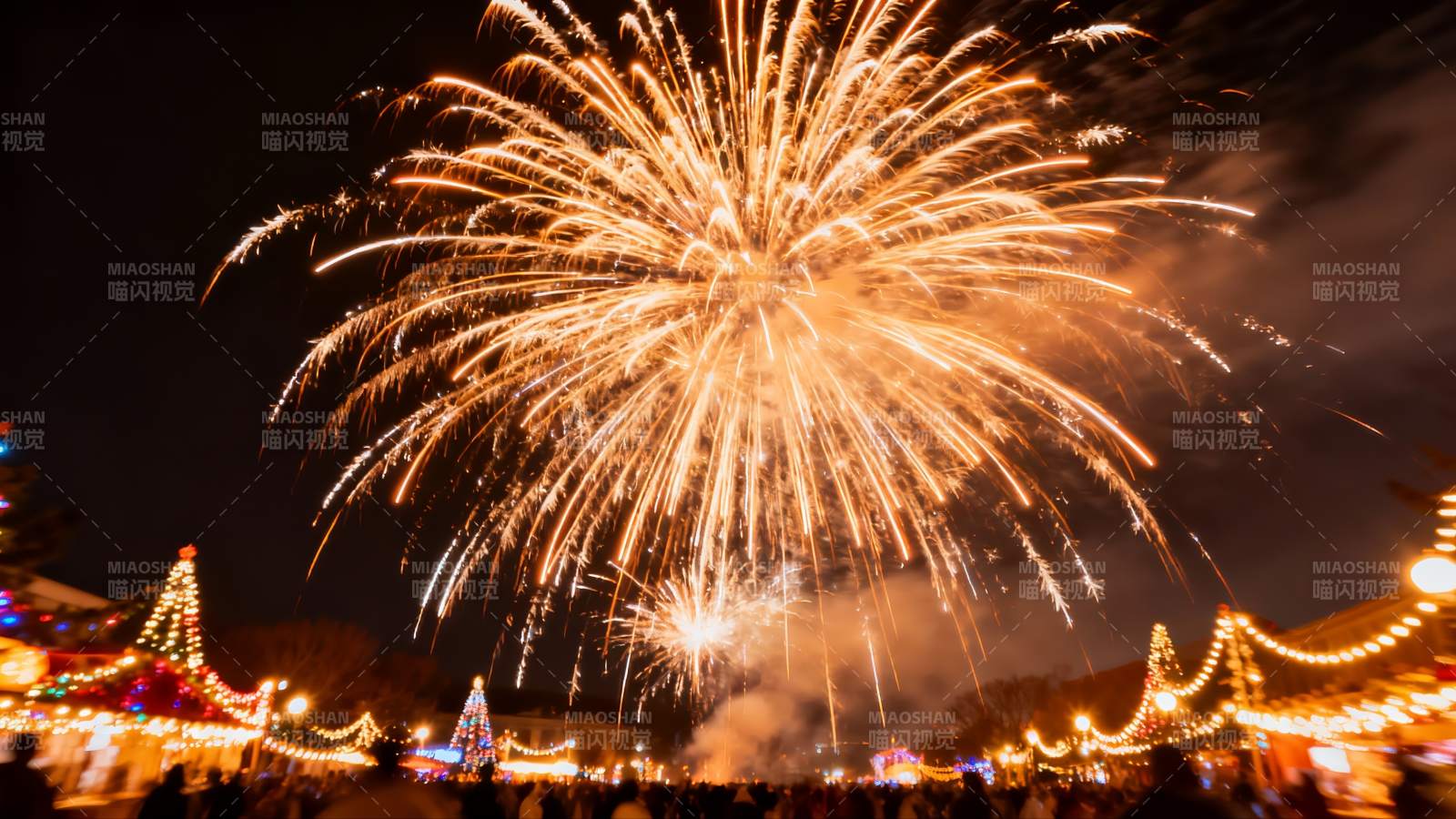夜空烟花璀璨绽放人群欢聚图片