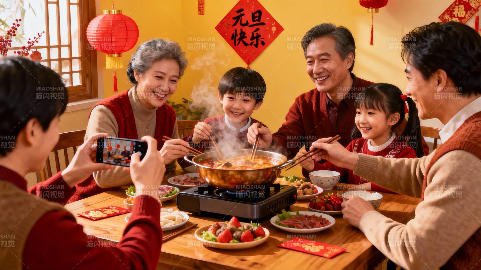 家庭聚餐欢庆元旦图片