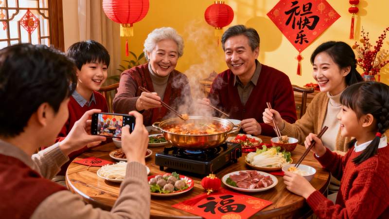 家庭聚餐欢庆节日温馨场景图片