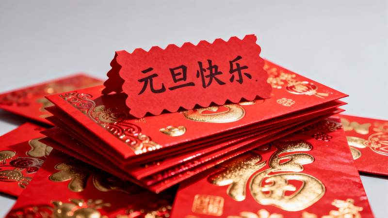 新年红包堆叠庆祝元旦图片