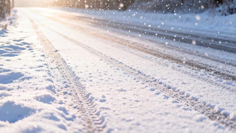 雪地车辙阳光洒图片