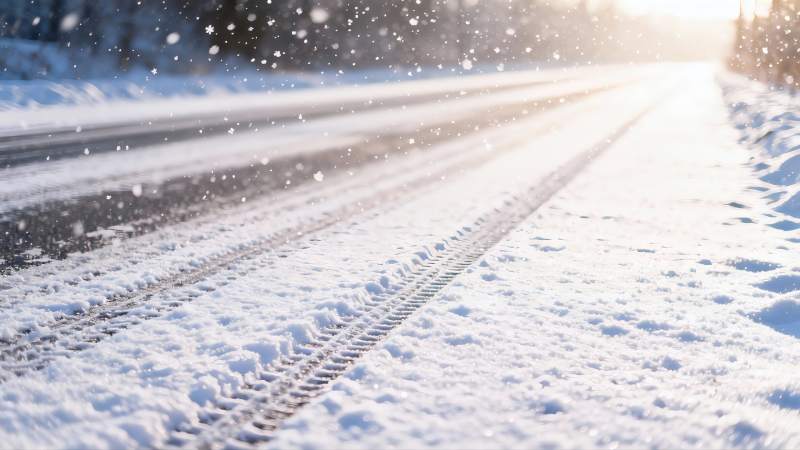 雪地道路车辙阳光图片