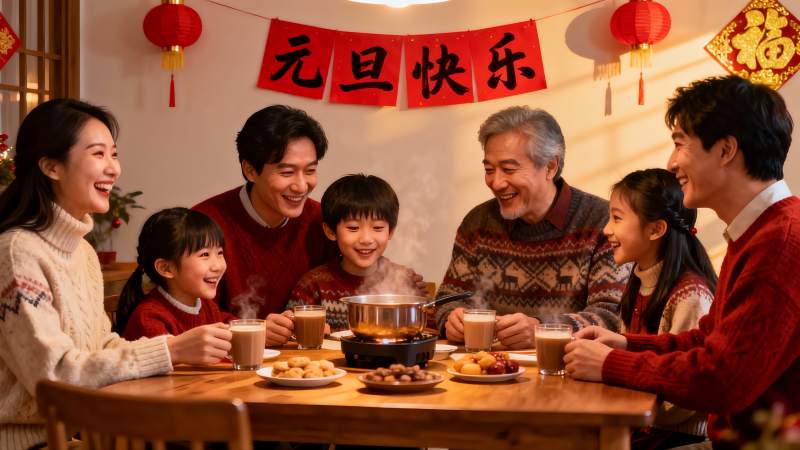 家庭聚餐欢庆元旦图片