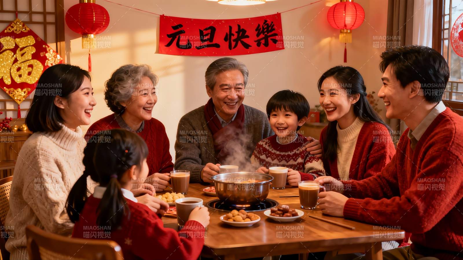 家庭聚餐欢庆元旦图片