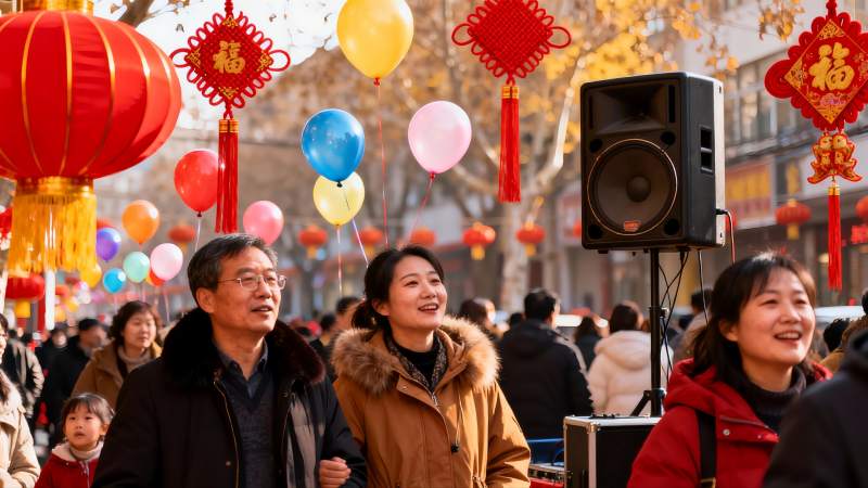 节日街头人群欢聚热闹场景图片