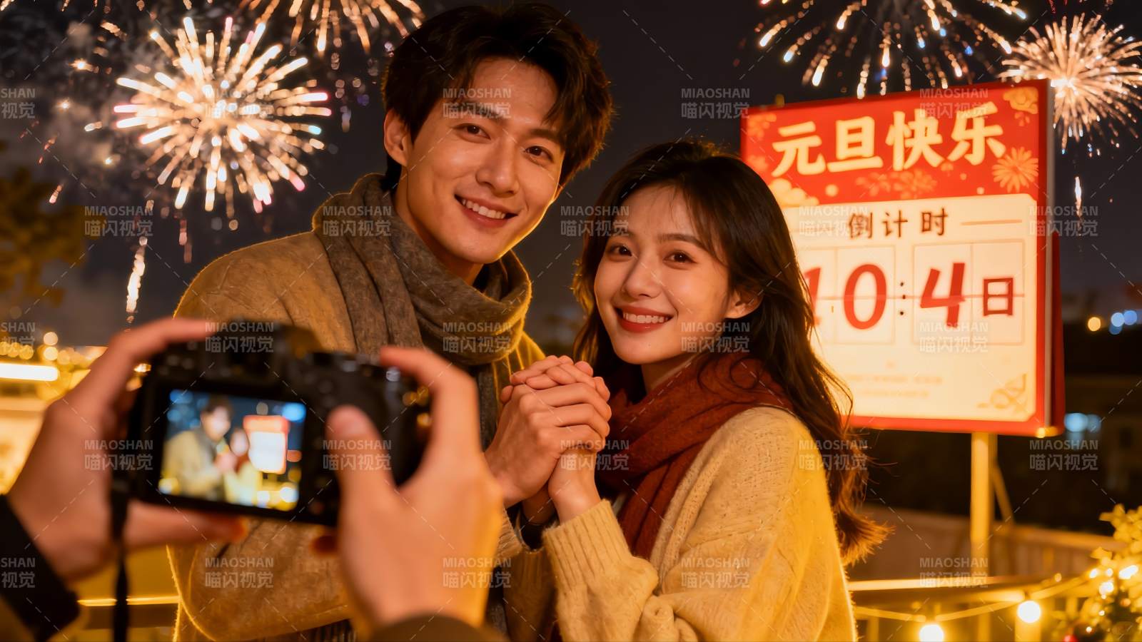 情侣新年烟花下合影图片