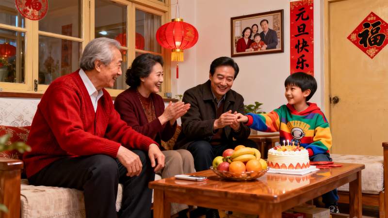 三代同堂庆生温馨场景图片