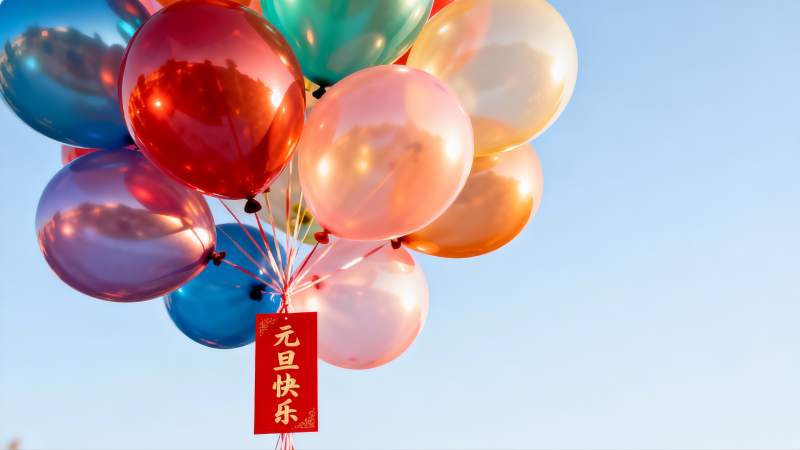 彩色气球蓝天背景元旦快乐图片