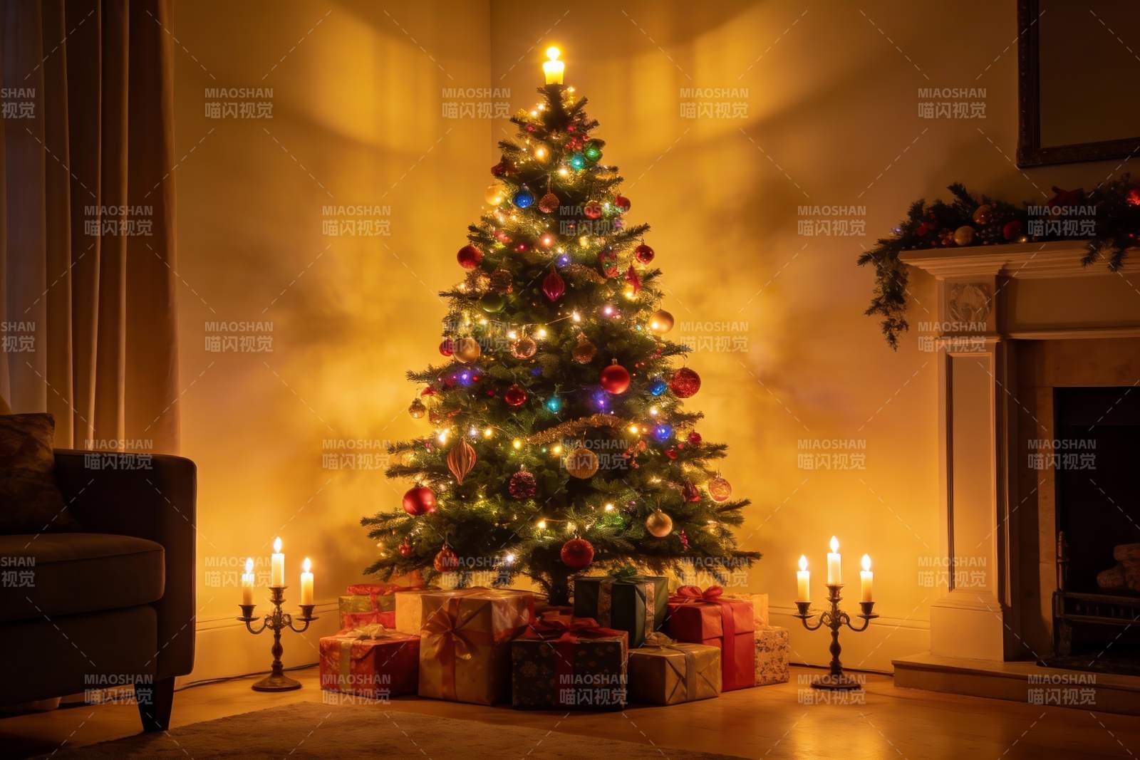 温馨圣诞树与礼物盒图片