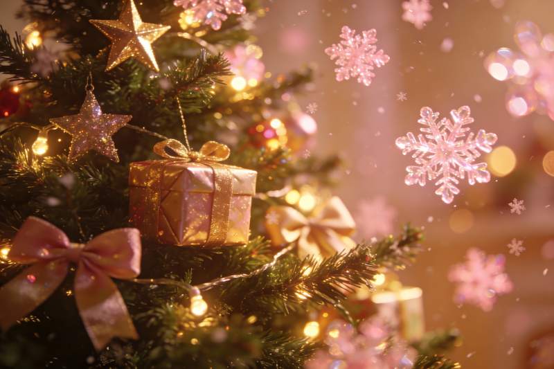 圣诞树装饰灯光闪烁图片