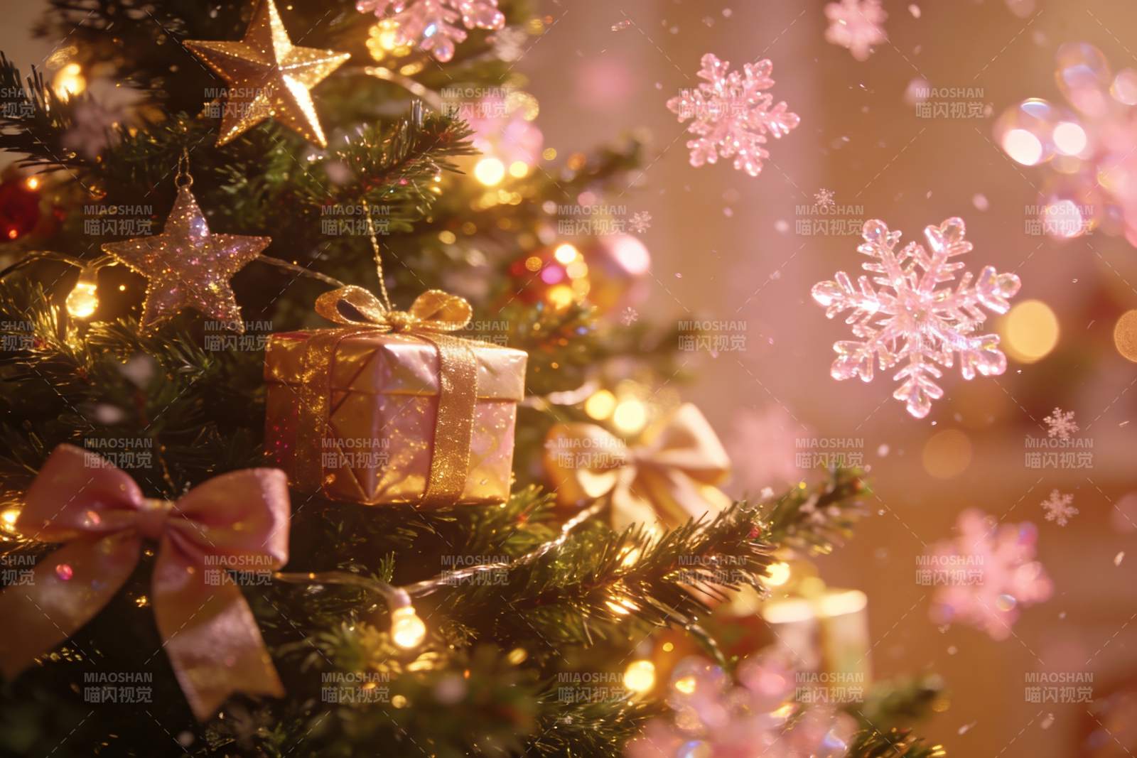 圣诞树装饰灯光闪烁图片