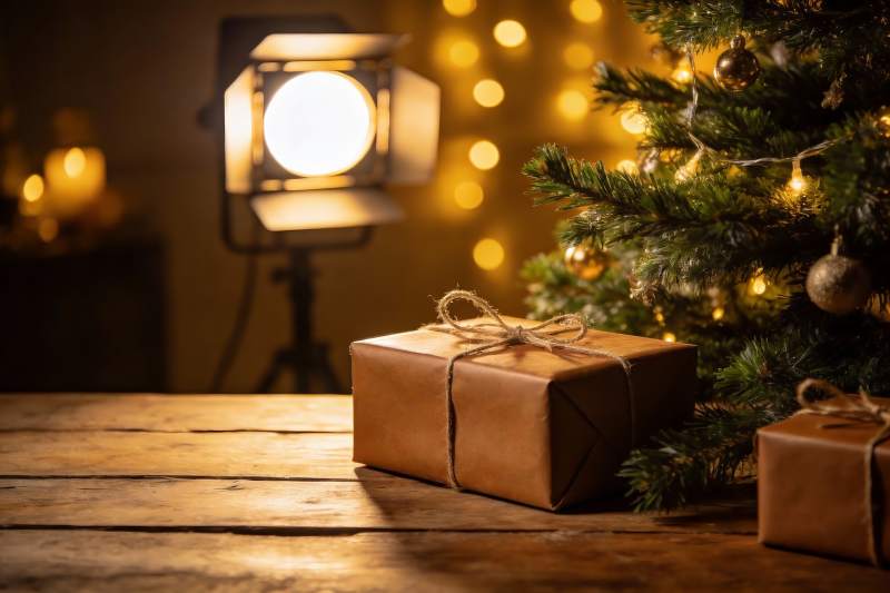圣诞树旁的礼物盒温馨场景图片