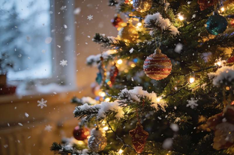 圣诞树雪景温馨节日氛围图片