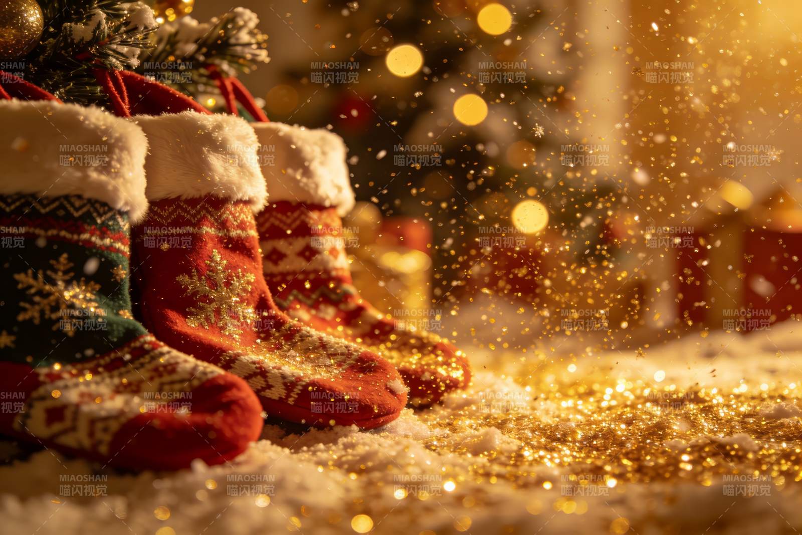 圣诞袜雪景温馨节日氛围图片