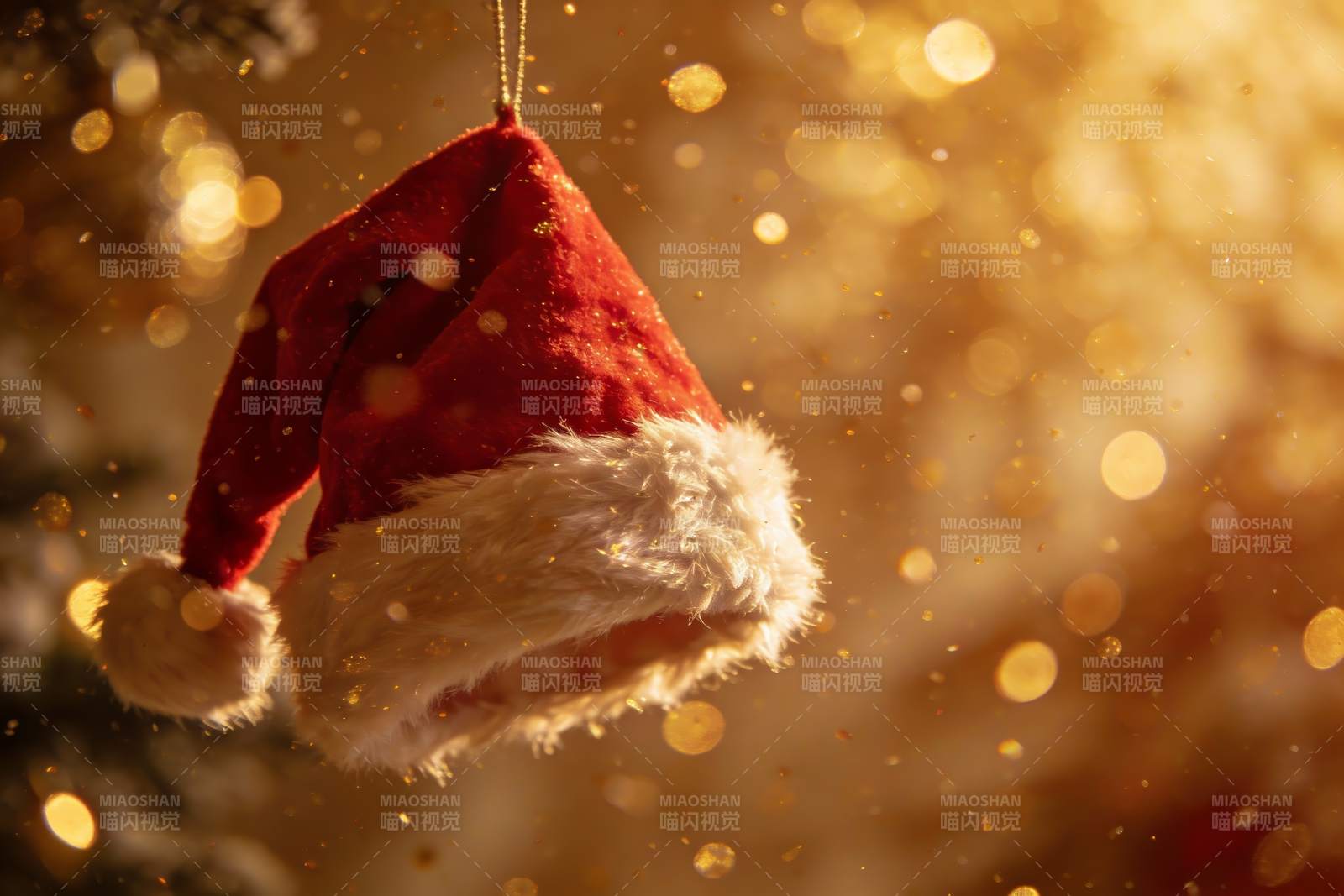 圣诞帽悬挂闪烁背景图片