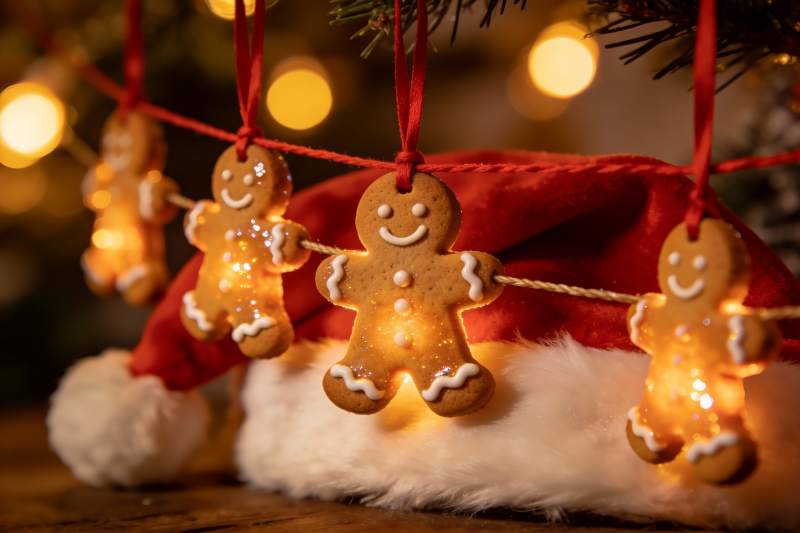 圣诞姜饼人挂饰与红帽图片