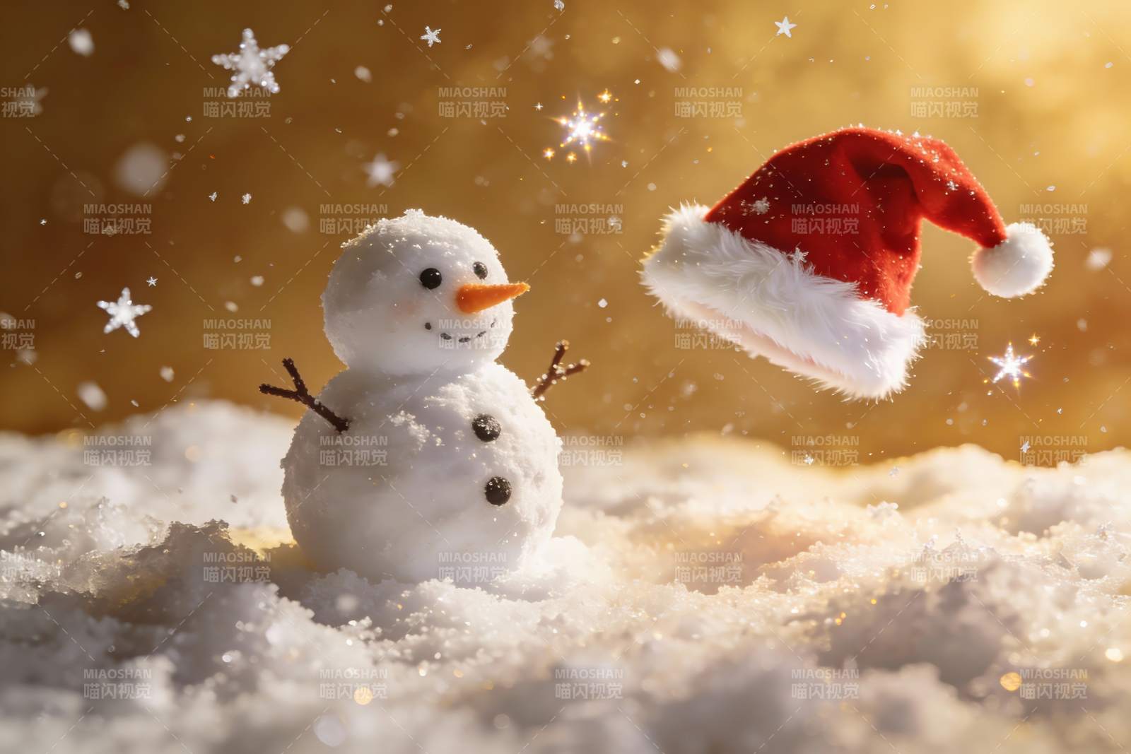 雪人与圣诞帽的节日场景图片