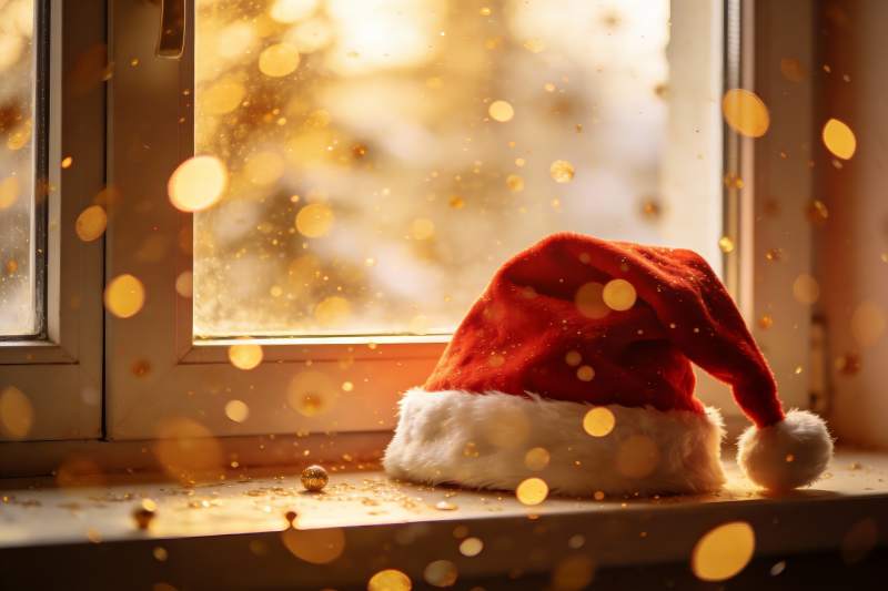 圣诞帽窗台光影梦幻图片