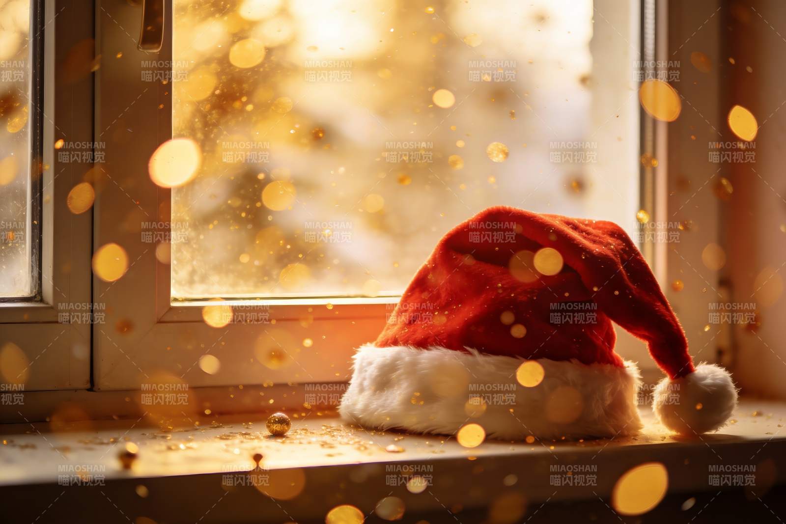 圣诞帽窗台光影梦幻图片