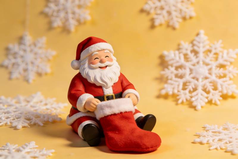 圣诞老人玩偶与雪花装饰图片