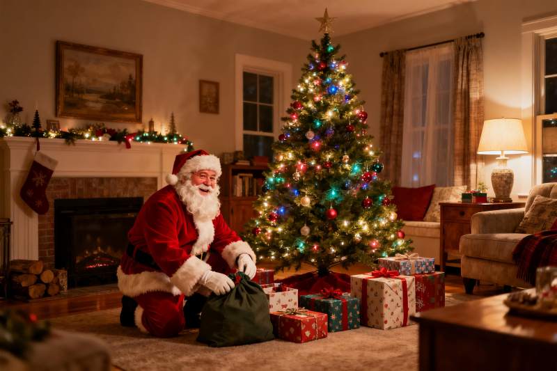 圣诞老人客厅分发礼物图片