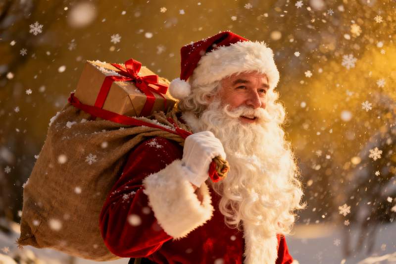 圣诞老人雪中送礼图片