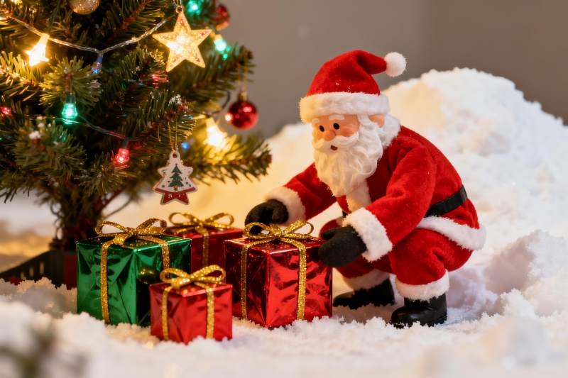 圣诞老人摆放礼物节日场景图片