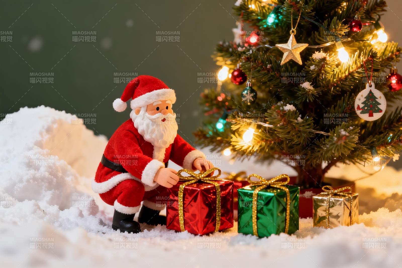 圣诞老人摆放礼物盒场景图片