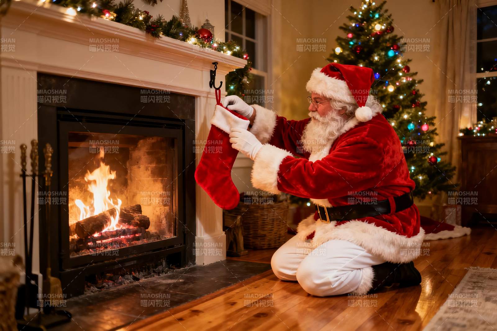 圣诞老人室内挂袜子图片