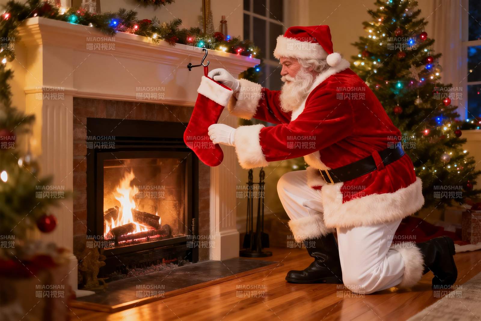 圣诞老人挂袜子庆祝节日图片