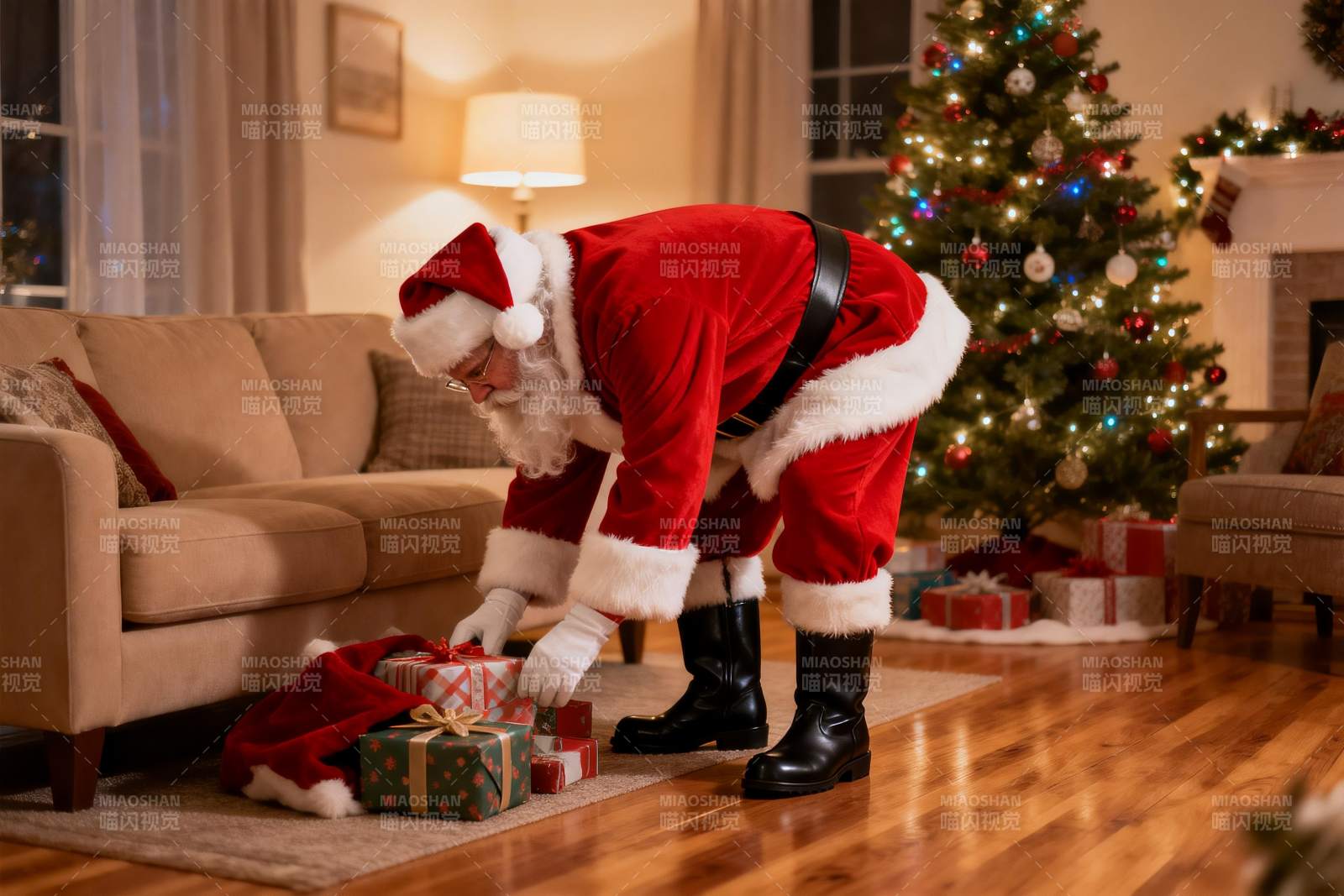 圣诞老人室内摆放礼物图片