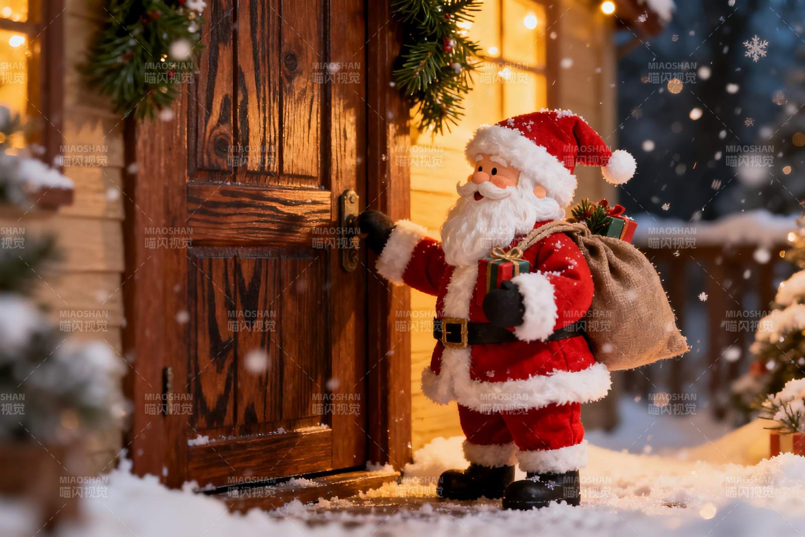 圣诞老人门前雪景图片