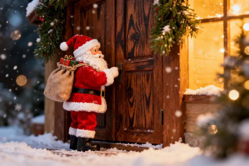 圣诞老人雪夜敲门图片