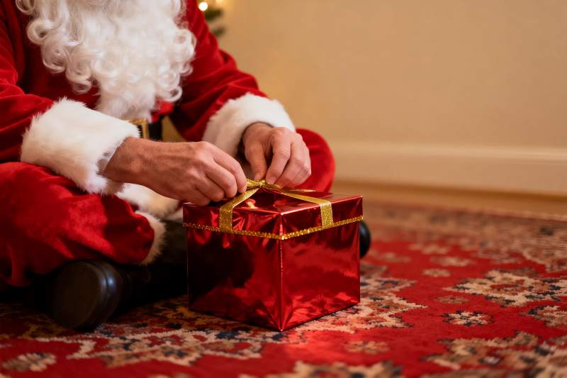 圣诞老人系礼物盒丝带图片