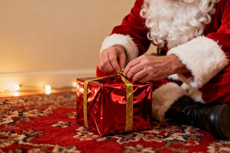 圣诞老人系礼物盒丝带图片