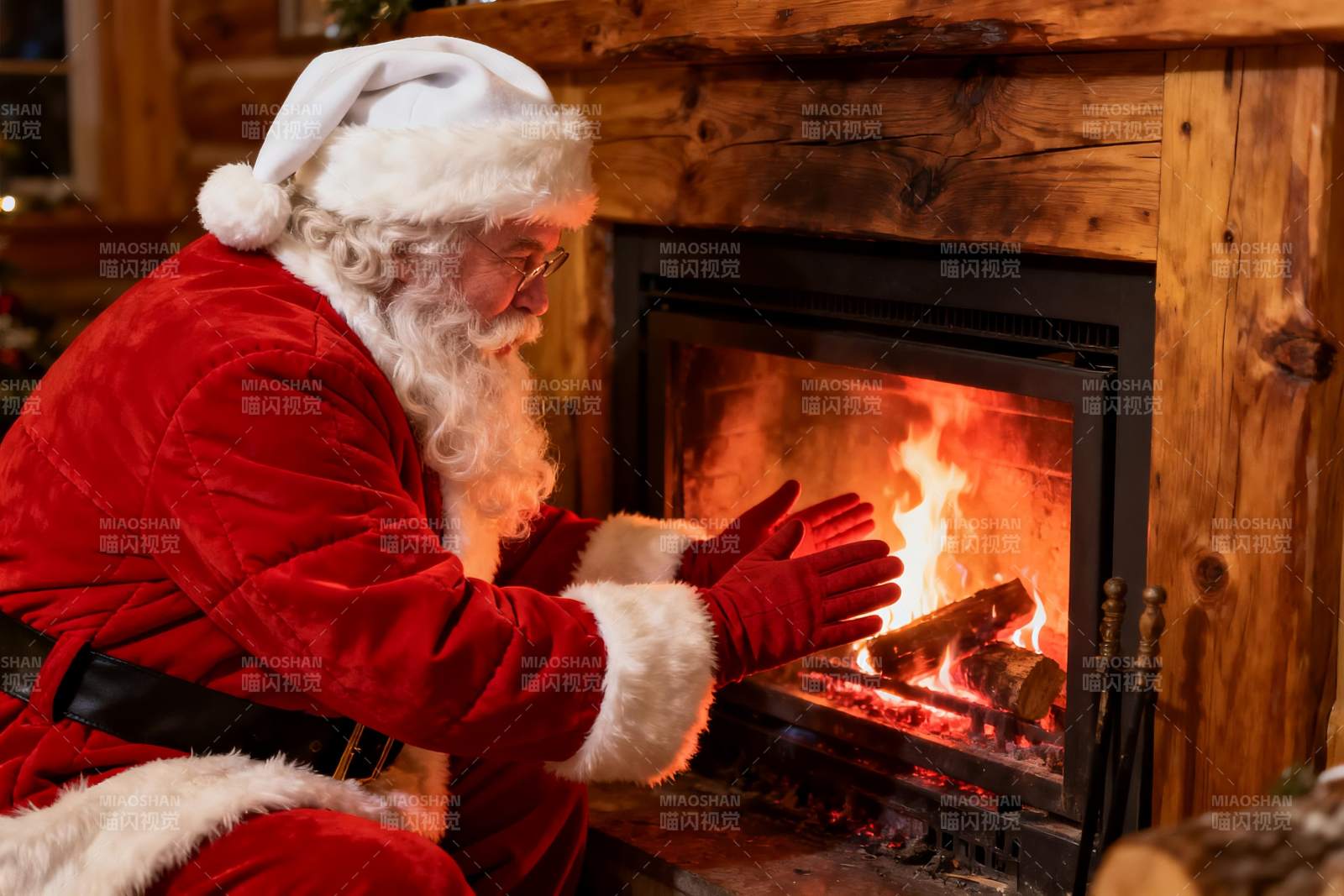 圣诞老人烤火图片