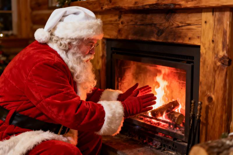 圣诞老人烤火图片