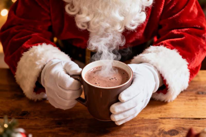 圣诞老人手持热饮图片