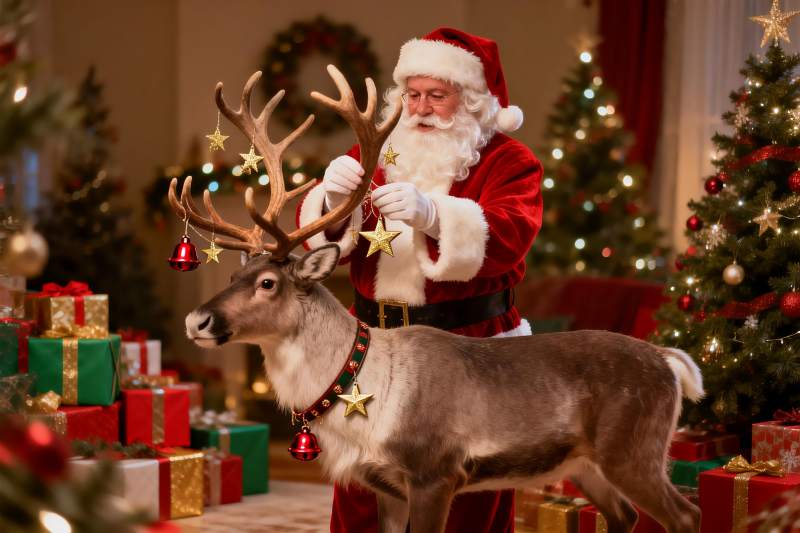 圣诞老人装饰驯鹿角图片