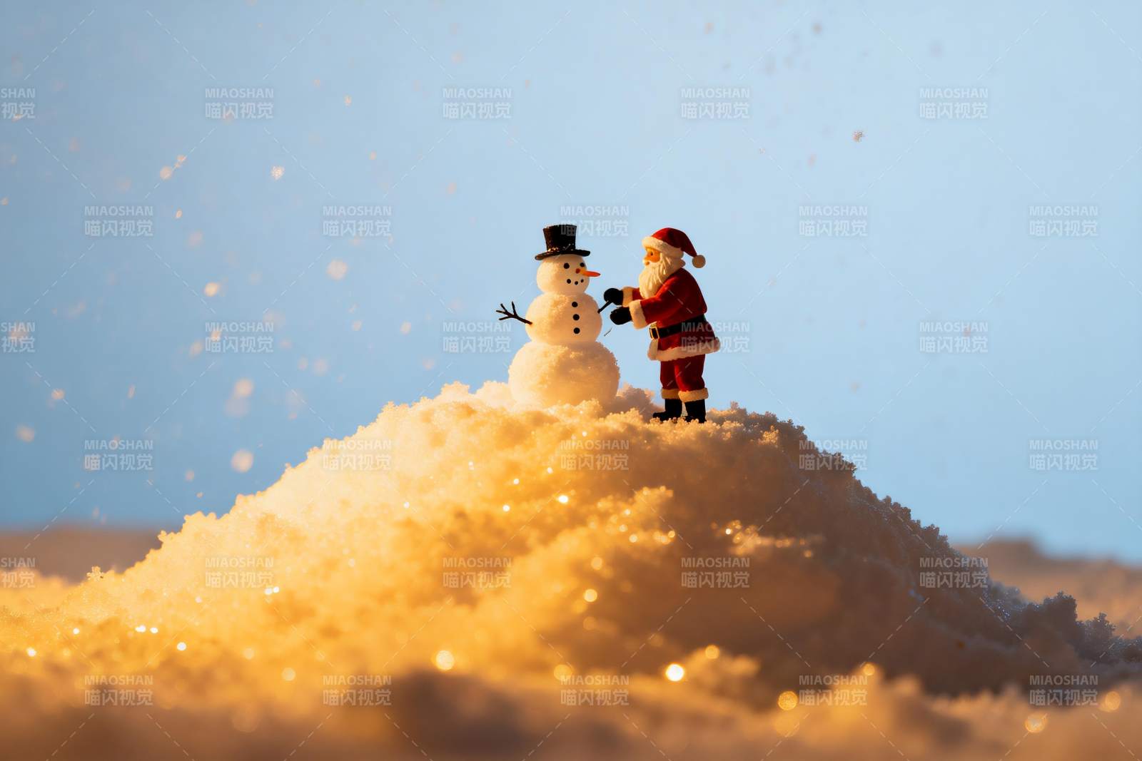 圣诞老人与雪人共度冬日图片