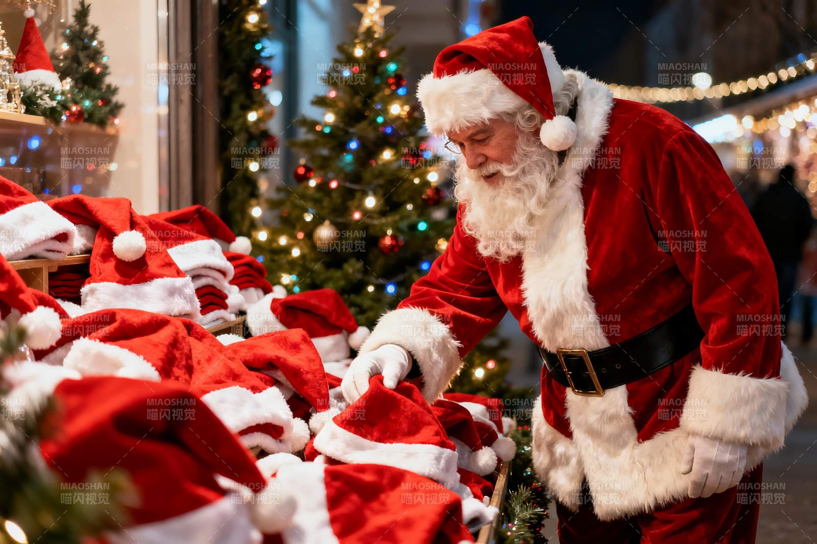 圣诞老人挑选帽子节日氛围浓厚图片