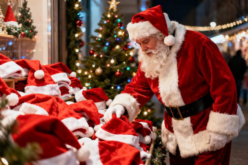 圣诞老人挑选帽子节日氛围浓厚图片