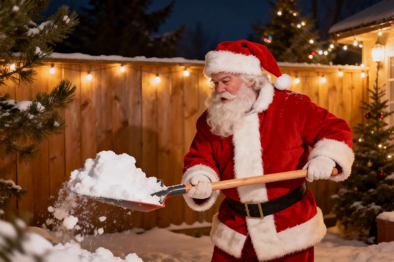 圣诞老人雪地铲雪图片