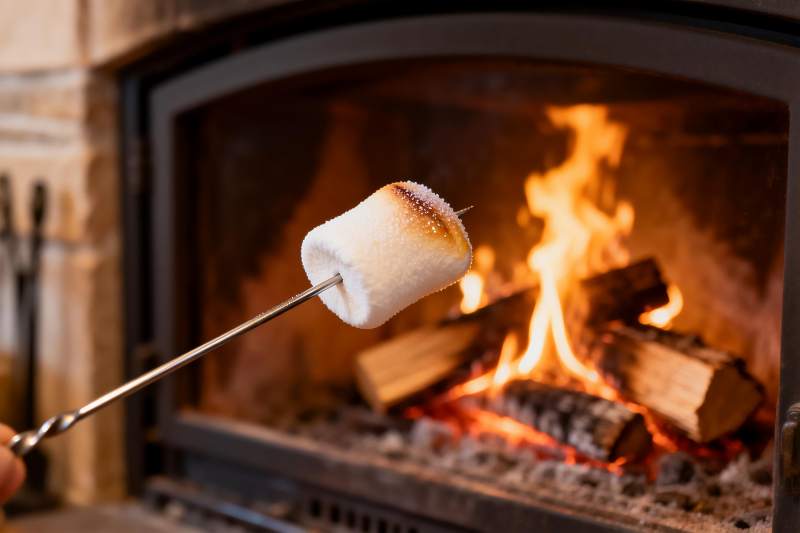 烤棉花糖火炉旁图片