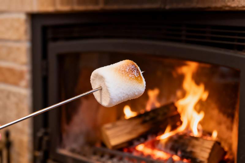 烤棉花糖火炉旁图片