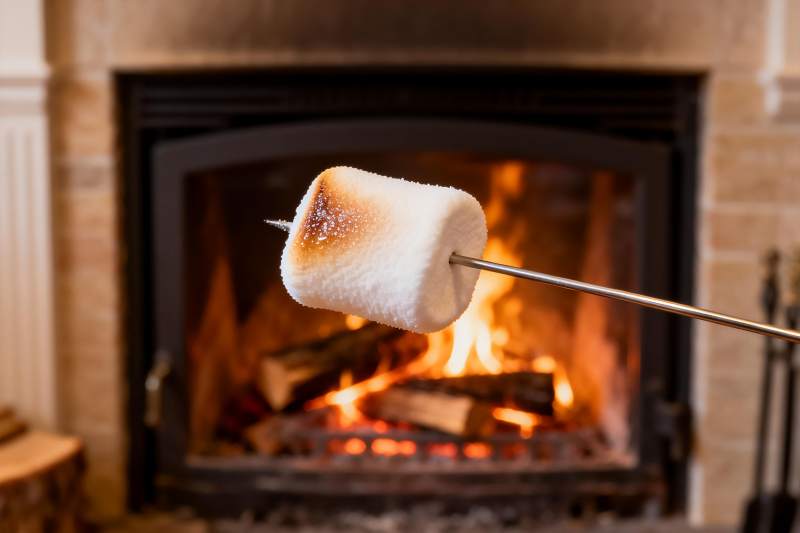 烤棉花糖火炉旁图片