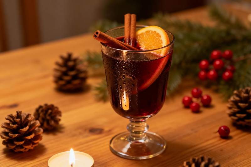 节日饮品配松果蜡烛图片