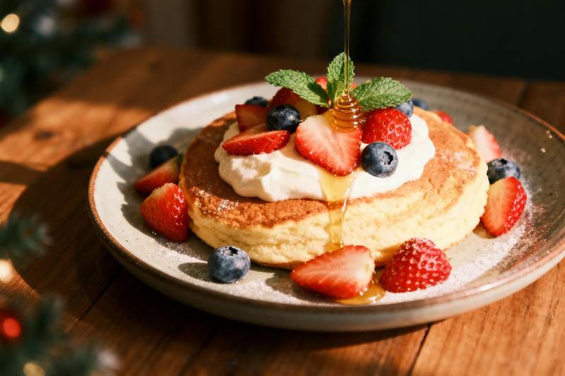 松饼配浆果蜂蜜图片