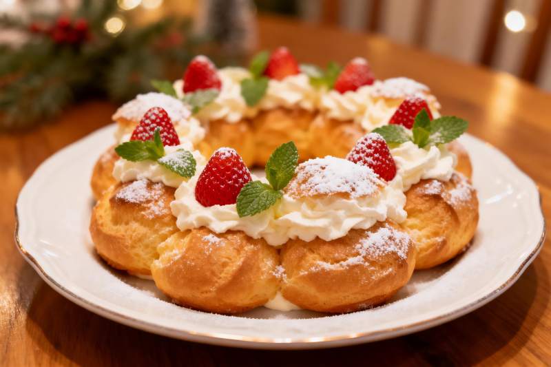 圣诞草莓奶油泡芙环图片